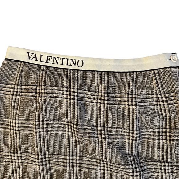 Valentino Miss V Pencil Skirt Plaid Prince de Galles with Logo Waistband Size 12 - Picture 3 of 4